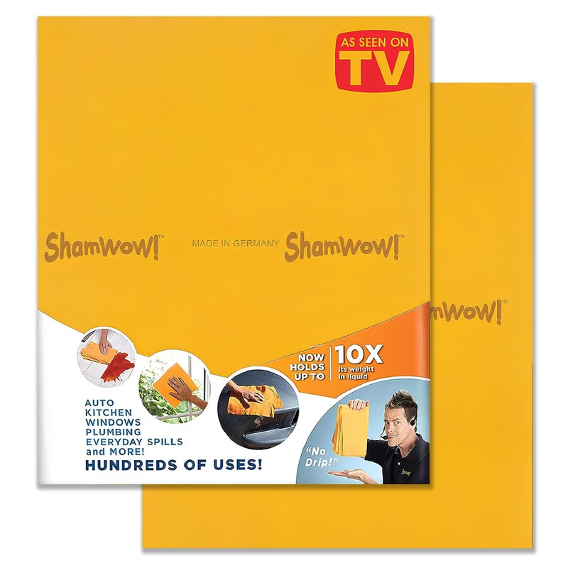 ShamWow Original Super Absorbent Multi-Purpose Cleaning Shammy Chamois Towel Cloth - Holds 10X its Weight in Liquid - Machine Washable - Will Not Scratch (2 Pack, Orange) - Image 1
